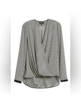 NEW $350 Rag & Bone Victor Stripe V-neck 100% Silk Blouse, career capsule XXS